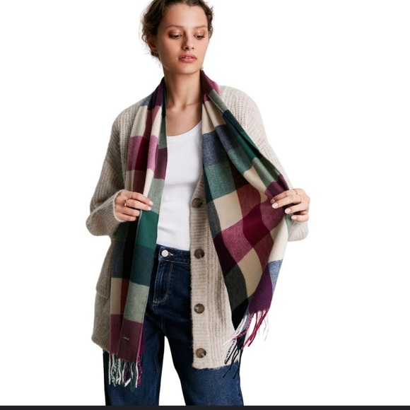 Joules Bracken Scarf - Tan Purple Check - Picture 1 of 4